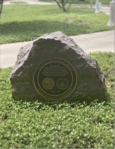TCU's land acknowledgement monument, made in 2019. 